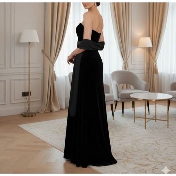 May Queen Couture Black Formal Long Dress 10 Strapless Prom Party Wedding Guest - Picture 5 of 16